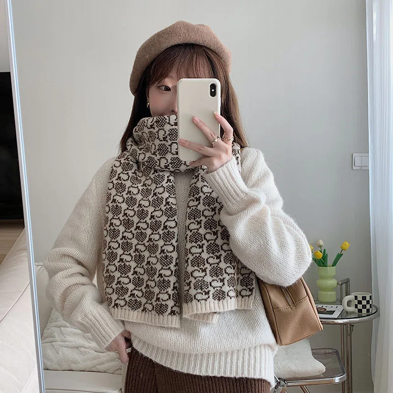 30X170Cm Knitting Bufanda Women Cashmere Blend Warm Scarf Cute Sheep Shawl and Wraps Femme Pashmina Echarpes Winter New Design