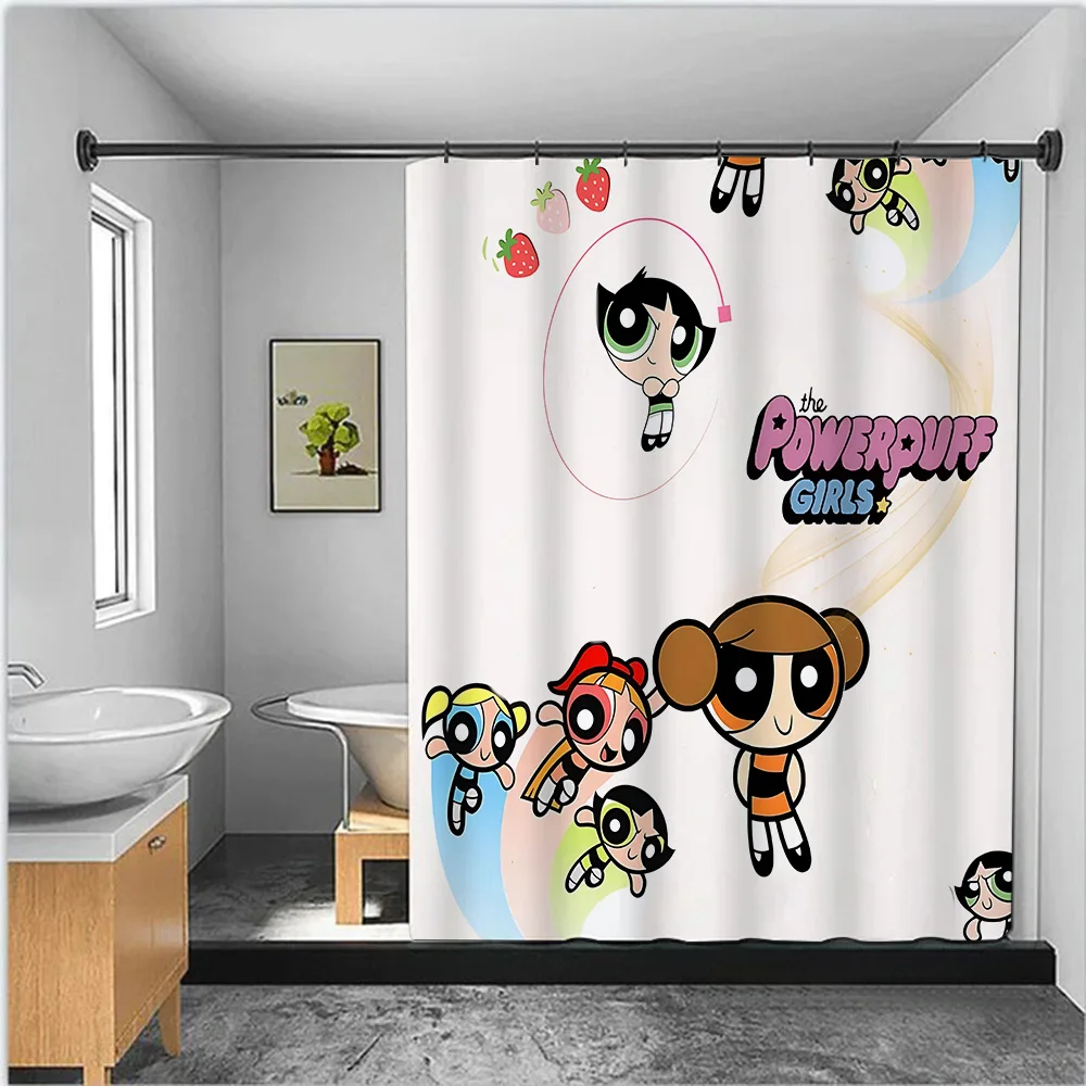 Cartoon The P-Powerpuff Girls Shower Curtain Waterproof Polyester Fabric Paint Colorful Bath Curtains Bathroom Curtain With Hook