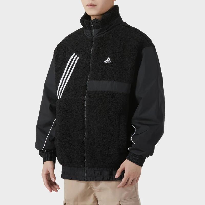 Adidas genuine sports men's stand up collar warm lambskin cotton jacket IK5110