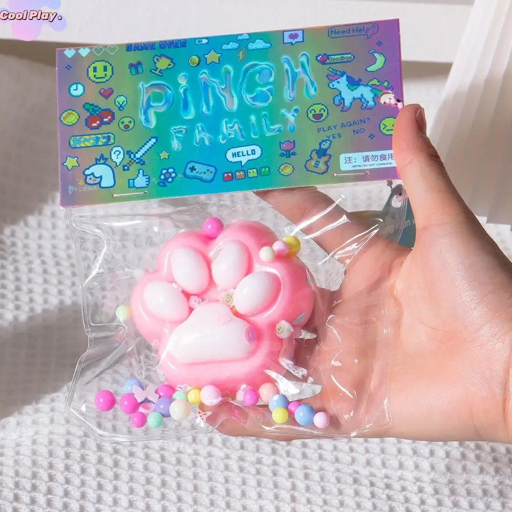 

Quick Recovery TPR Cat Paw Slow Rebound Toy Pearl Bow Squeeze Cat Paw Transparent Lovely Cat Claw Pinch Toy Kids