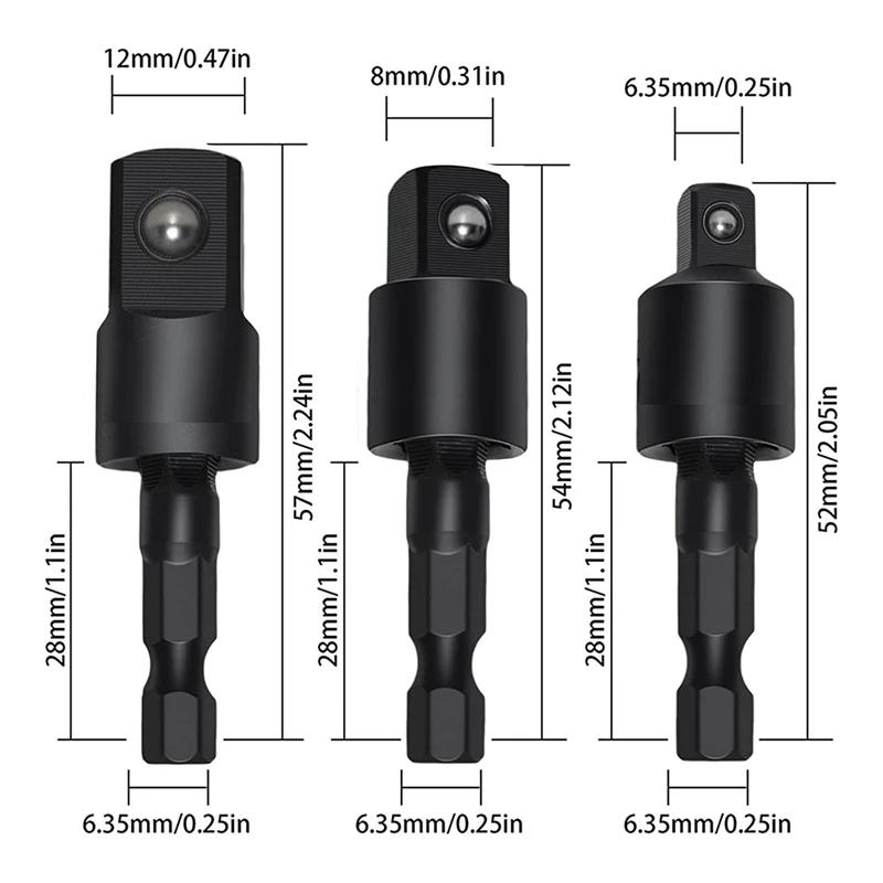 Adapter do wiertarki kątowej 4 w 1 przedłużka do wiertarki udarowej czarny 1/4 3/8 1/2 cala zestaw adapterów do gniazda udarowego