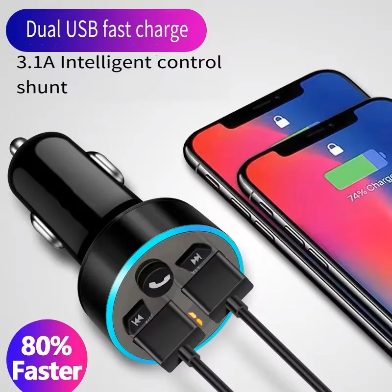Car Charger Digital Display Car Charger 3.1A Dual USB Auto Charger Multifunctional Bluetooth Receiver Lossless Audio Quality MP3 image 3
