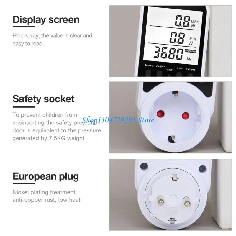 Electricity Meter for Sockets 8 Mode Ammeter Energy Cost Power Watt Meter with Usage Time Power 