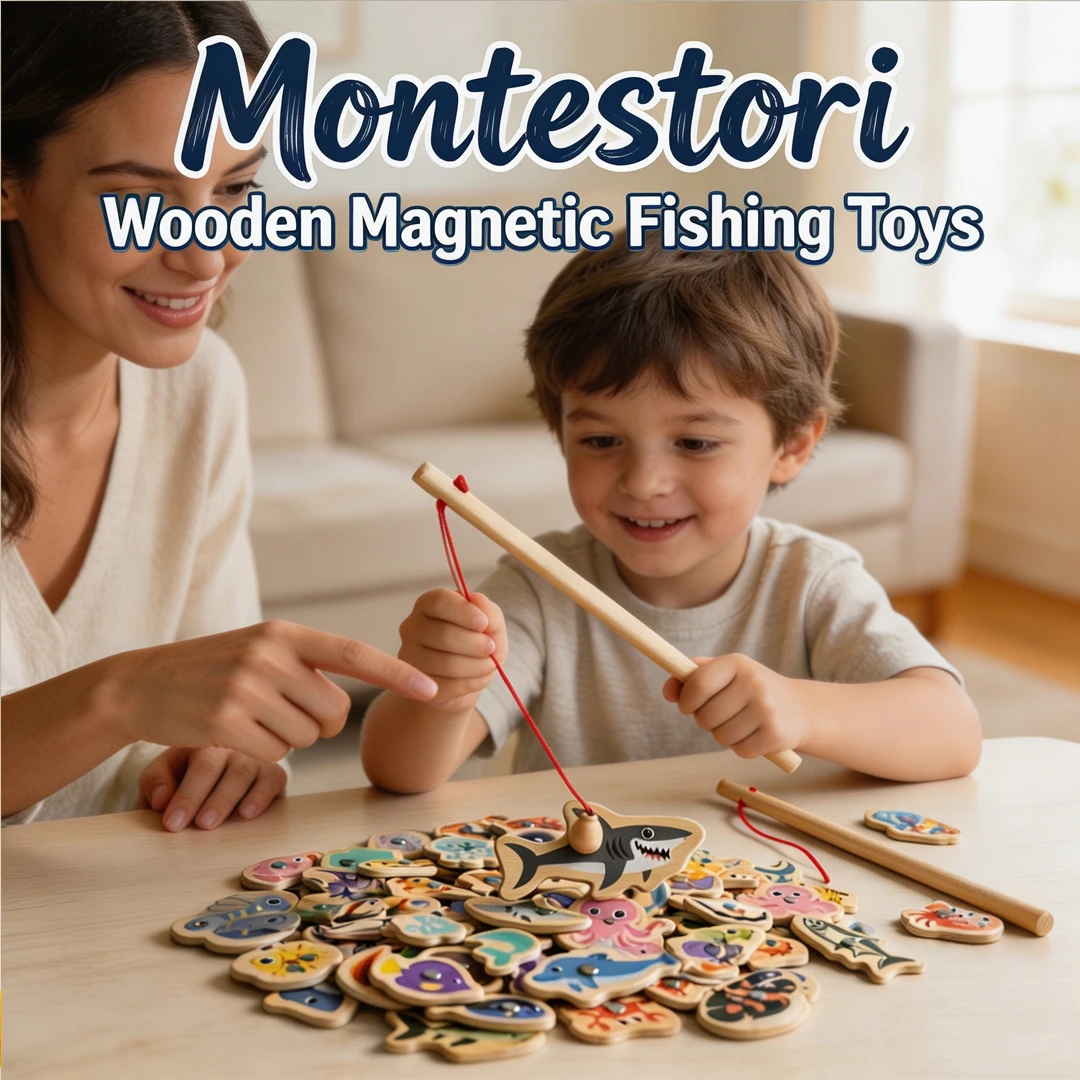 Montessori Wooden Magnetic Fishing Toy Marine Creature Cognition Kids Early Educational Toy Hand Eye Coordination Training Gift