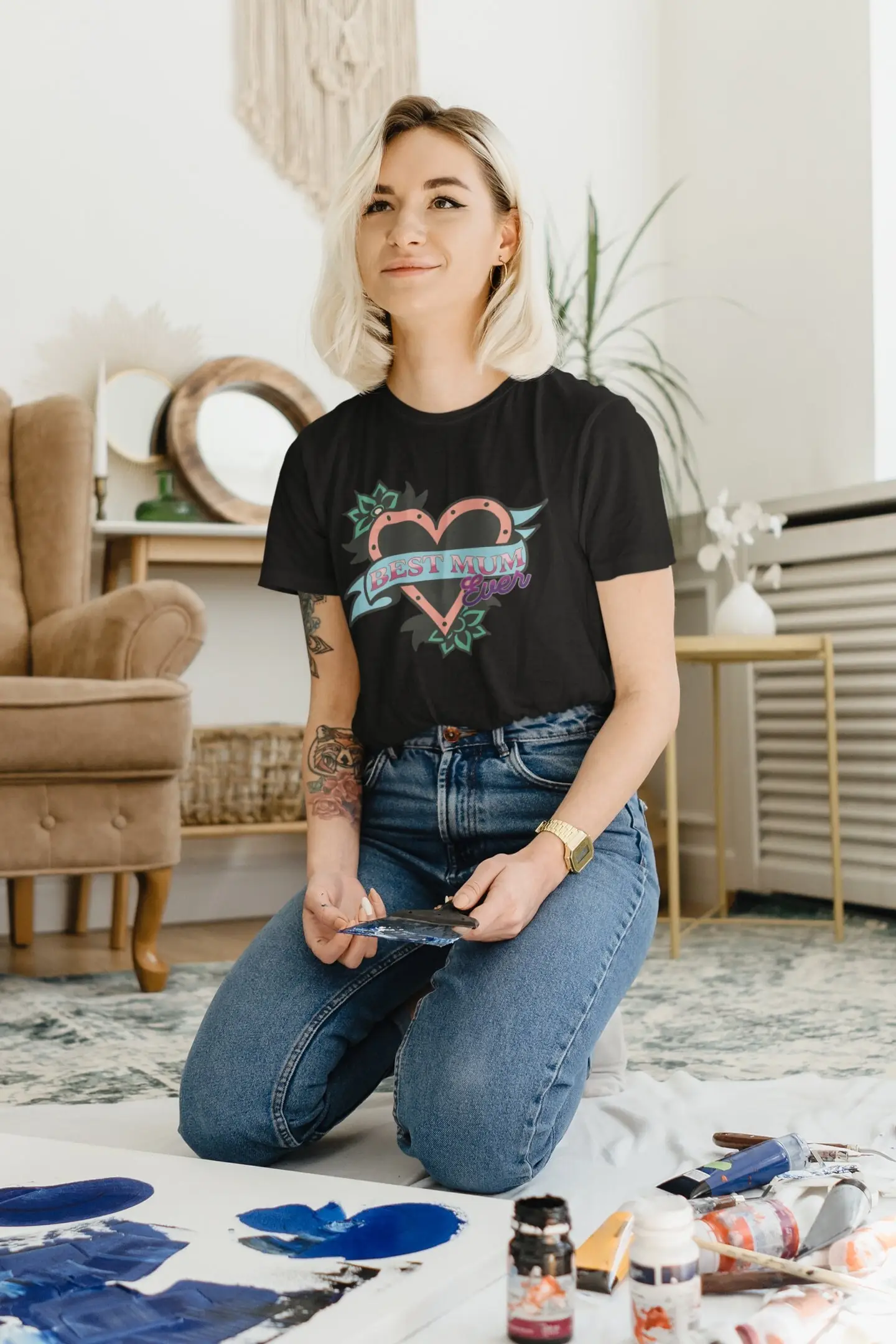 T-shirt vintage Old School Tattoo Coussins, style doux, meilleure maman, jamais aimant, fête des mères