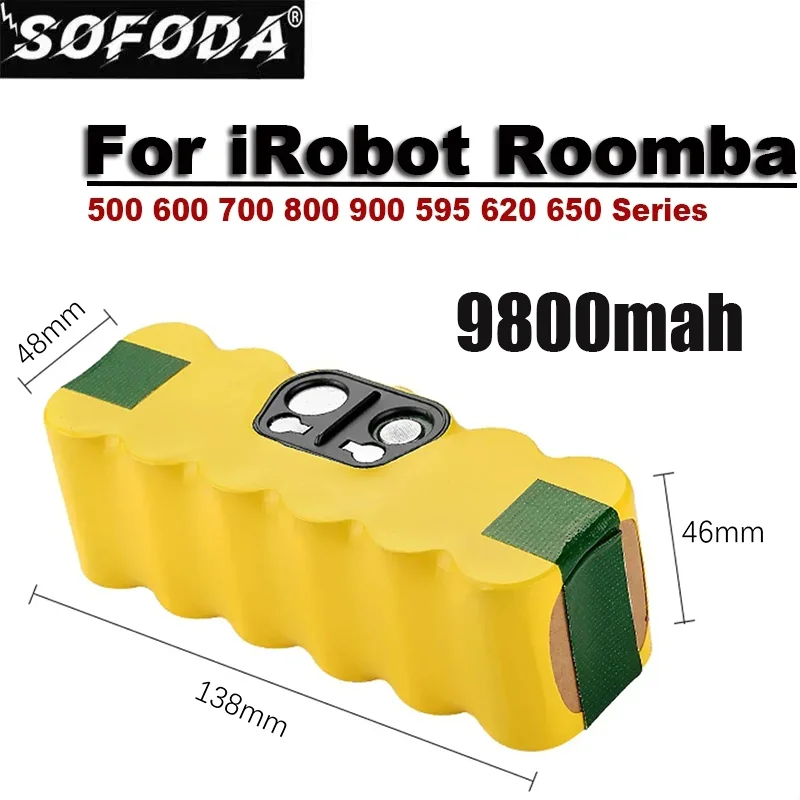 Batería de sustitución para IRobot Roomba, 14,4 V, 9800mAh, NI-Mh, 500, 600, 700, 800, 880 Series, 760, 530, 555, 560, 581, 620,