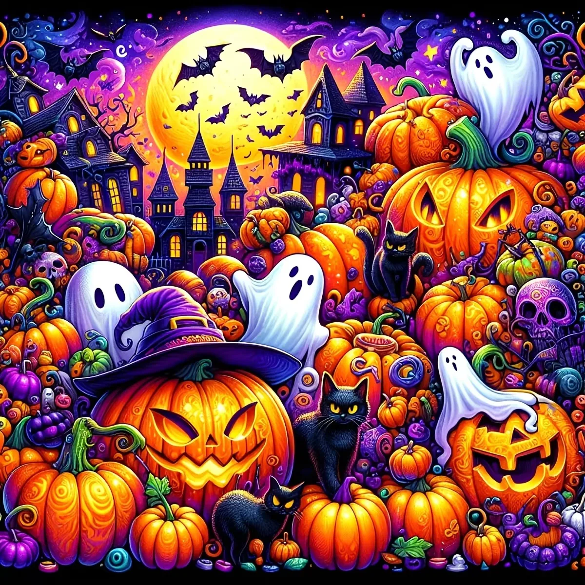 Halloween Jack O Lantern Jigsaw Puzzle 500PCS/1024 PCS High Difficulty Brain Game Puzzle Hobby Gift For Halloween Lovers
