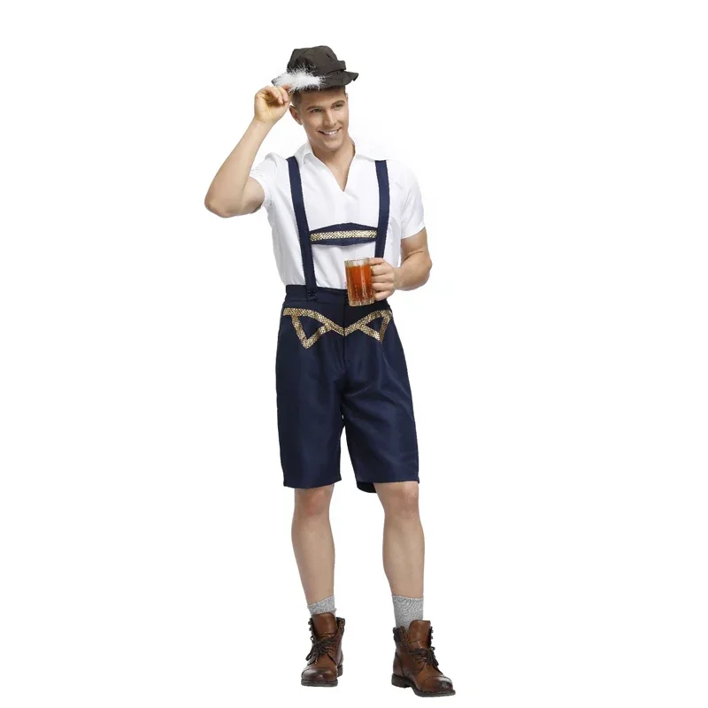 Oktoberfest เครื่องแต่งกาย Lederhosen Bavarian Oktoberfest เทศกาลเยอรมันเบียร์ฮาโลวีนสําหรับชายเบียร์เครื่องแต่งกาย