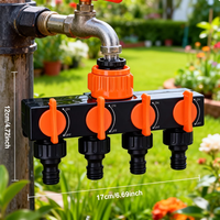 4 Way Garden Hose Splitter with Individual Valves, Heavy Duty Water Tap Connector for Outdoor Irrigation