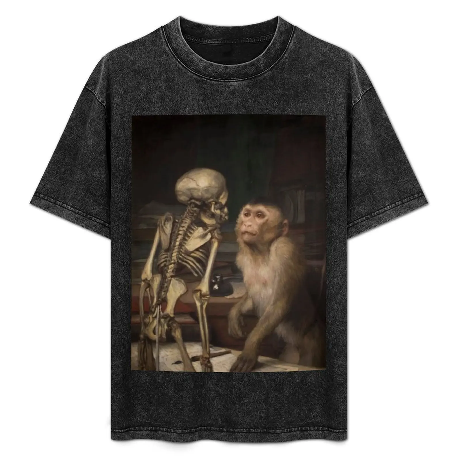 Monkey Before Skeleton - Gabriel von Max - 1900 T-Shirt Classic Print Short Sleeve Shirt