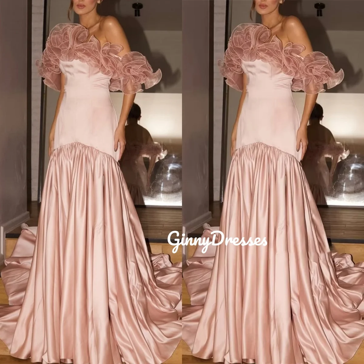 

Вечерние платья Роскошные без бретелек трапециевидной формы длиной до пола на молнии Вечерние платья без рукавов с открытыми плечами и рюшами Vestid