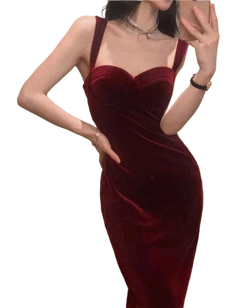 

Women's Velvet Dress Bodycon Elegant Party Slip Dress