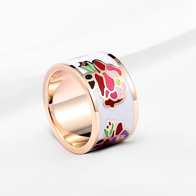 New Arrivals Promotion Enamel Jewelry Stainless Steel Fashion Style Rings For Women Vintage Ceramic Wedding Gift