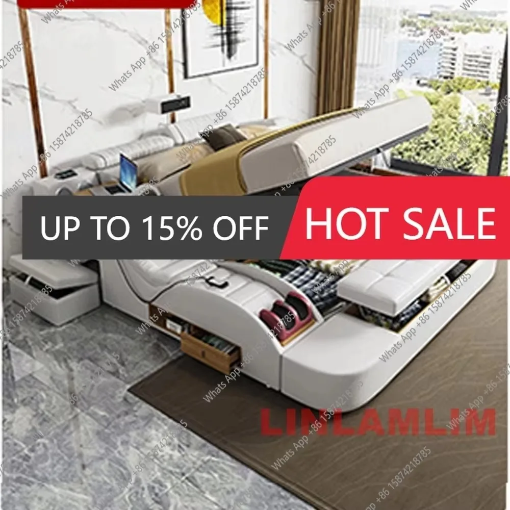 66 Xc MANBAS Ultimate Massage Tatami Genuine Leather Beds | Modern MULTIFUNCTIONAL Tech SMART BED | 2 People FUTURISTIC FURNITUR