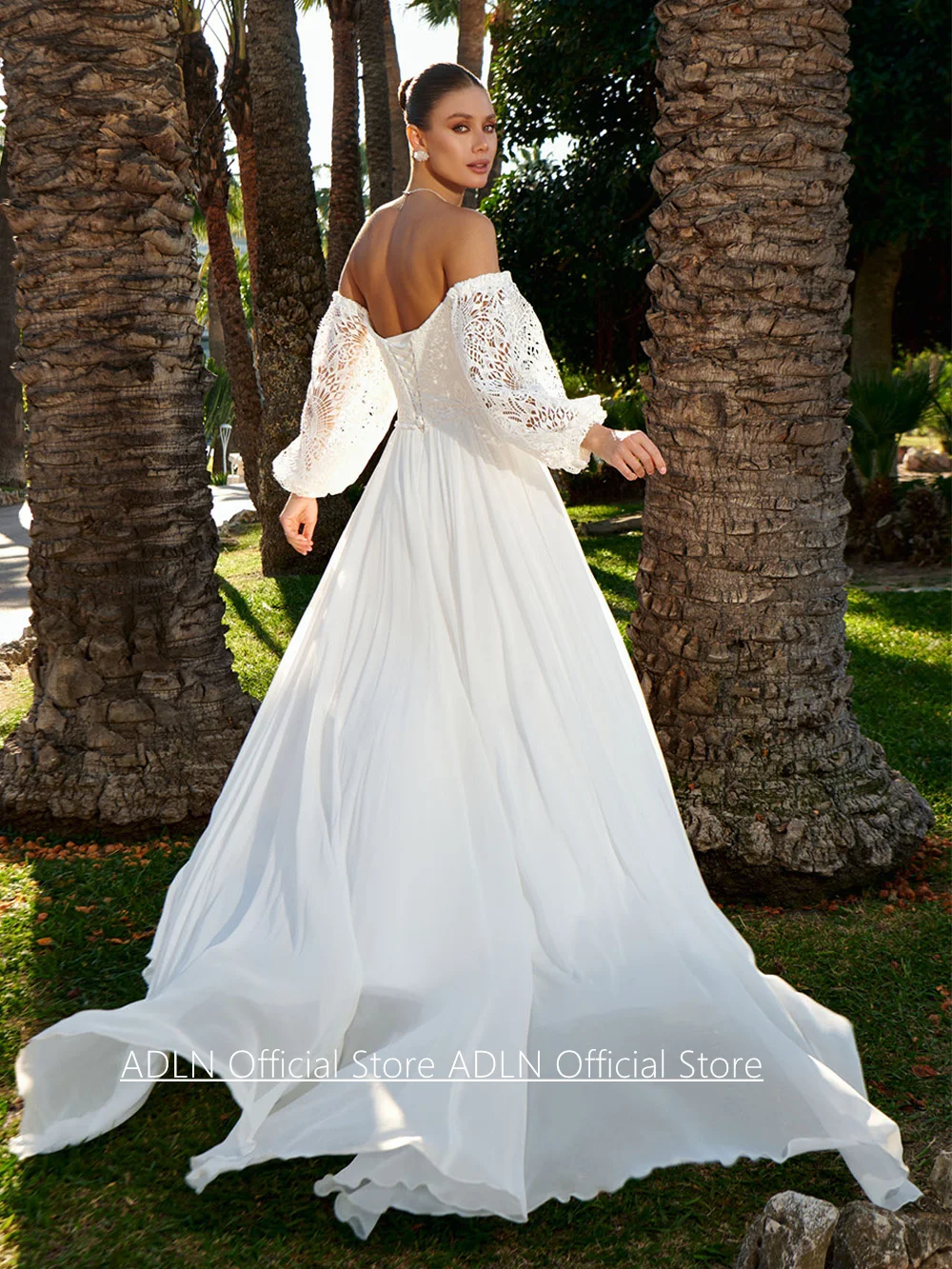 2026 Wedding Dress New Arrival Customized Puff Sleeves V Neck Bohemian Lace Chiffon Beach Bridal Gown Vestido De Noiva