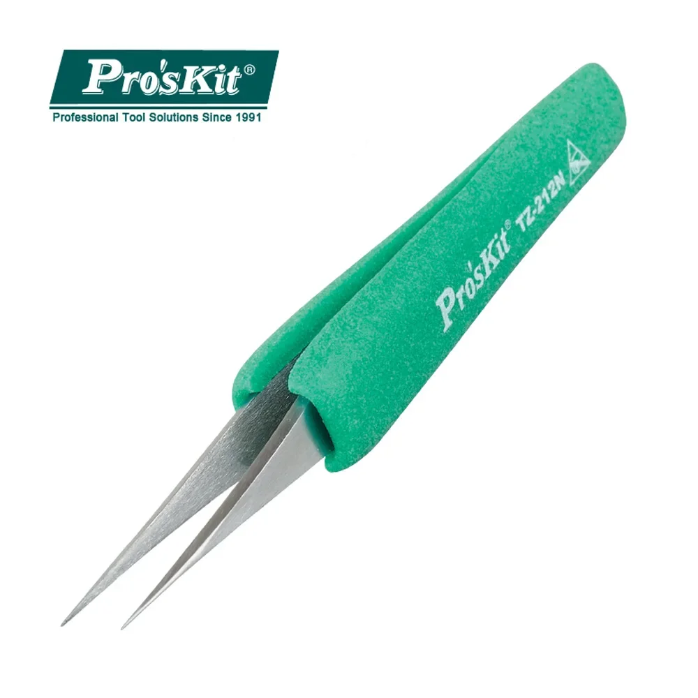 

Pro'skit TZ-212N Anti-static ESD Stainless Steel Tweezers Maintenance Tools Industrial Precision Repair Straight Tip Tweezers