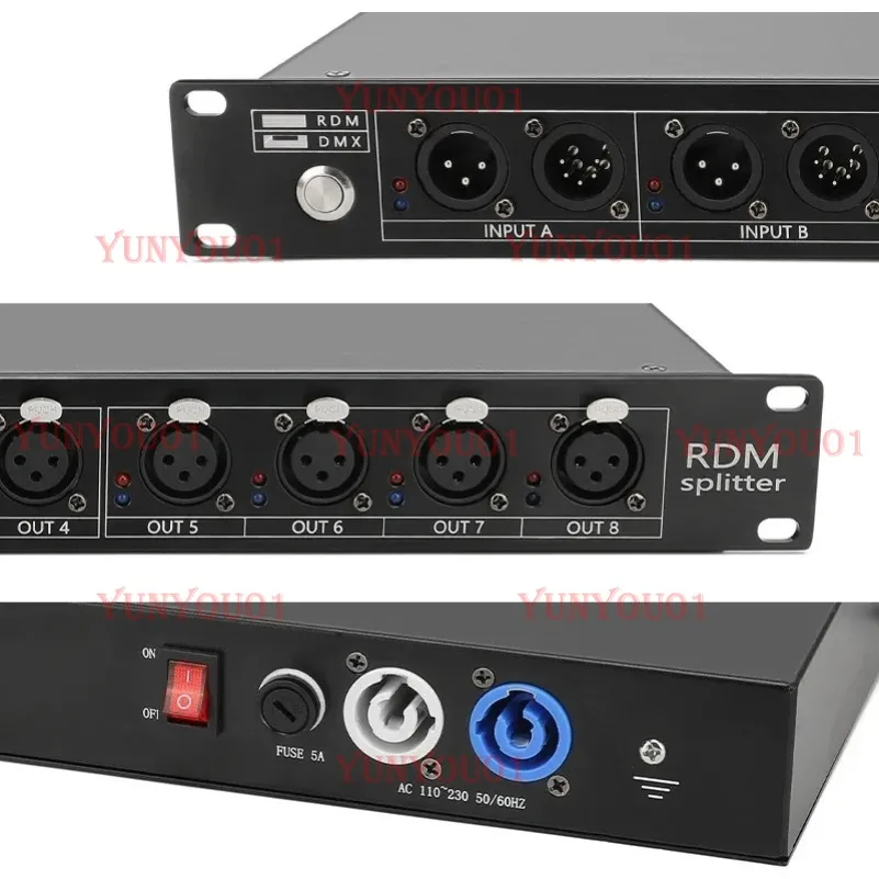 

DMX/RDM Splitter Signal Amplifier 8Way Stage Lighting Signal Distributor For DJ Disco KTV Concert