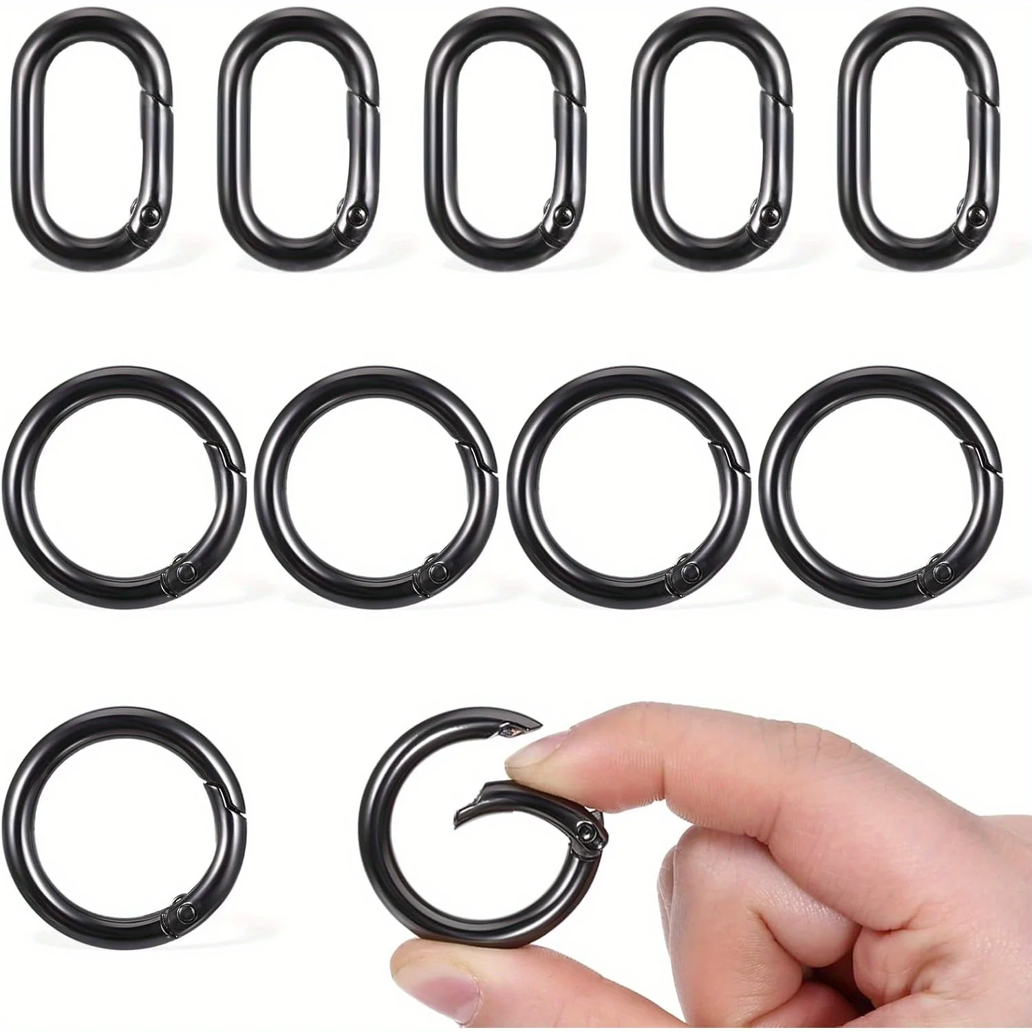 10Pcs Carabiner Clip Metal Oval Round Carabiner Spring O Ring Hooks for Lanyard Keychain for Car Key, Purse Keychain Replacement