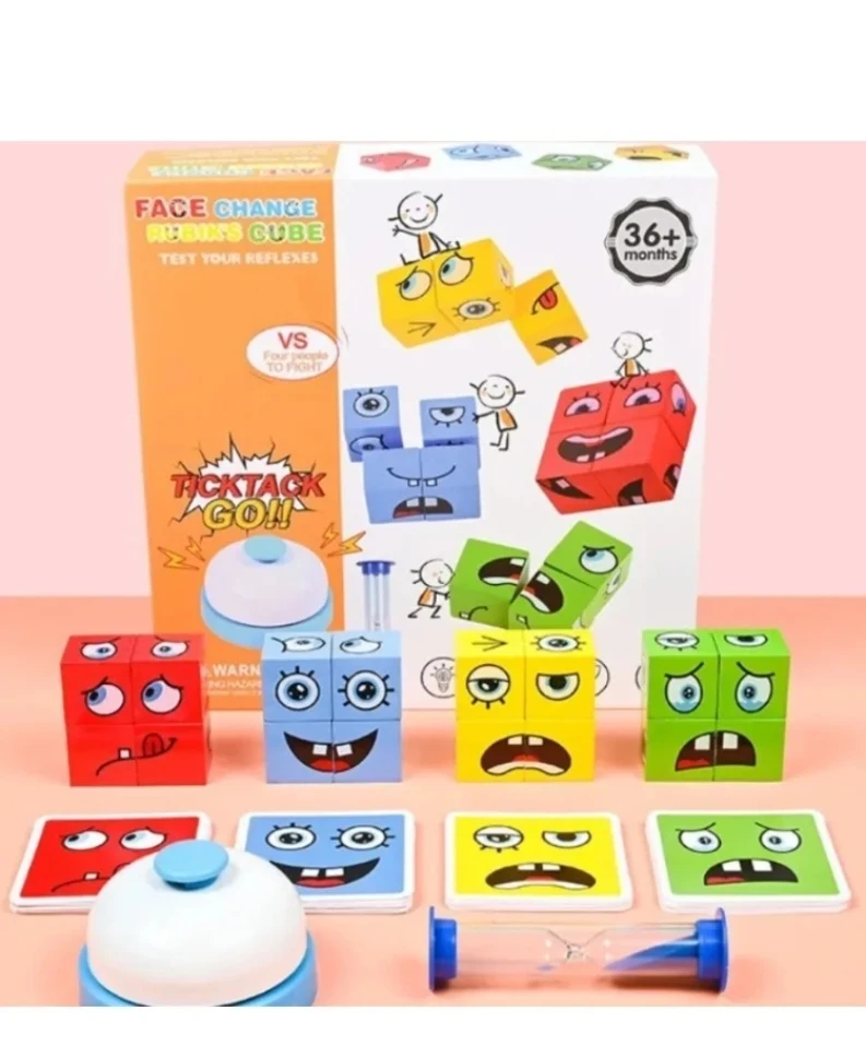 مكعبات ألغاز خشبية متغيرة الوجه للأطفال - لعبة معركة تفاعلية بين الوالدين والطفل، ألعاب تعليمية لسطح المكتب للأولاد والبنات ​
