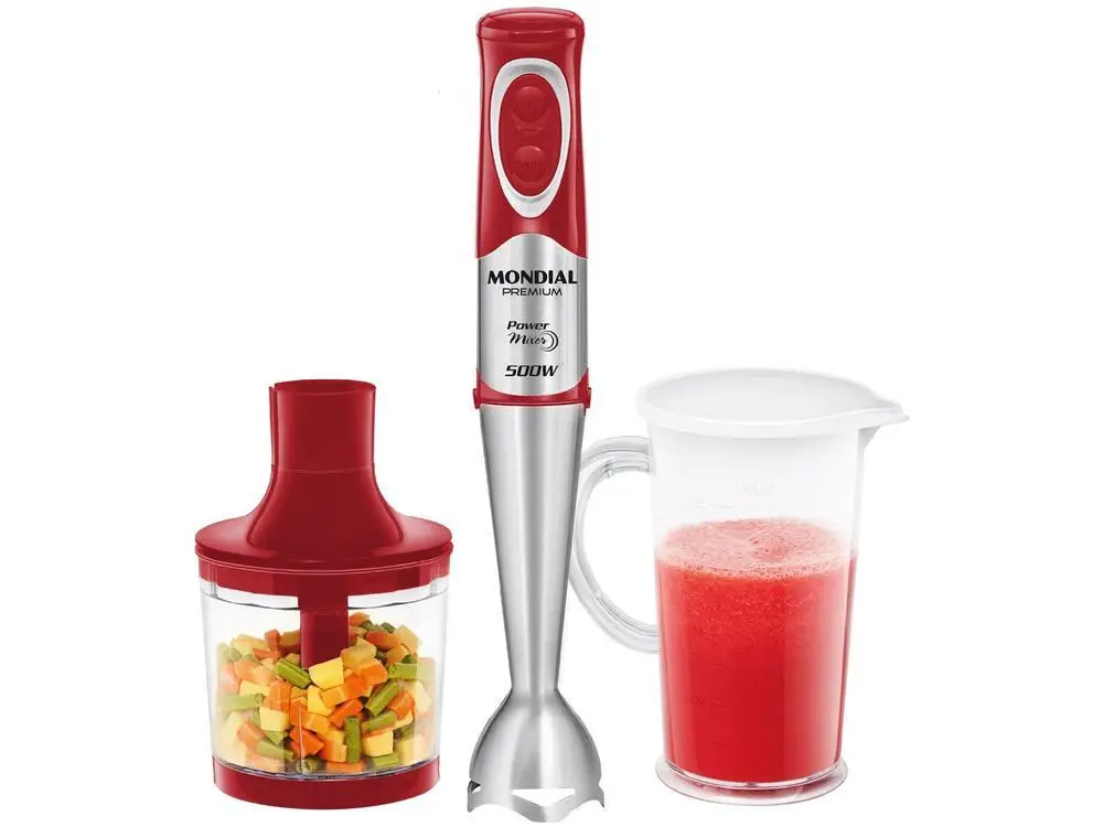 Mixer 2 em 1 Mondial 500W Vermelho e Inox - 110V