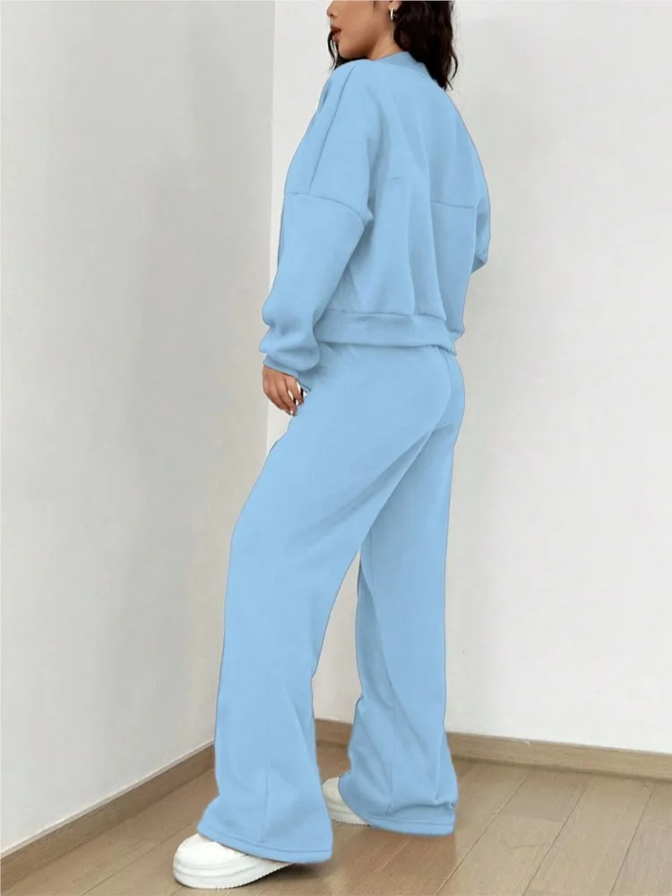 New arrival  Autumn Coat Pants Set Women Commuter solid color Suit Women\'s Sporty Tracksuit Set with Stand Collar Jacket