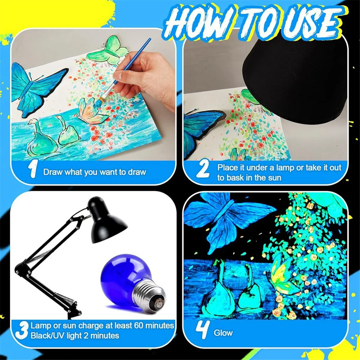 

A72P 6 Set Glow in the Dark Paint with Paint Brushes 6.7 x 0.8 x 0.8 Inch Bright Colors Acrylic Paints Glow Paint