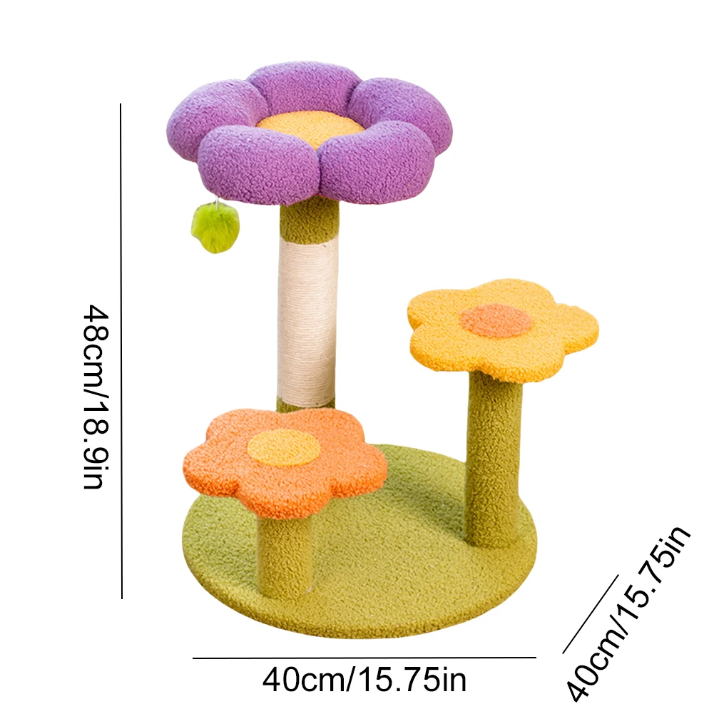 Flower Cat Tree Tower Multi-Function 3 Layer Indoor Cats Cat Climbing Frame Sisal Scratching Posts Cat Tower Plush Pet Supplies