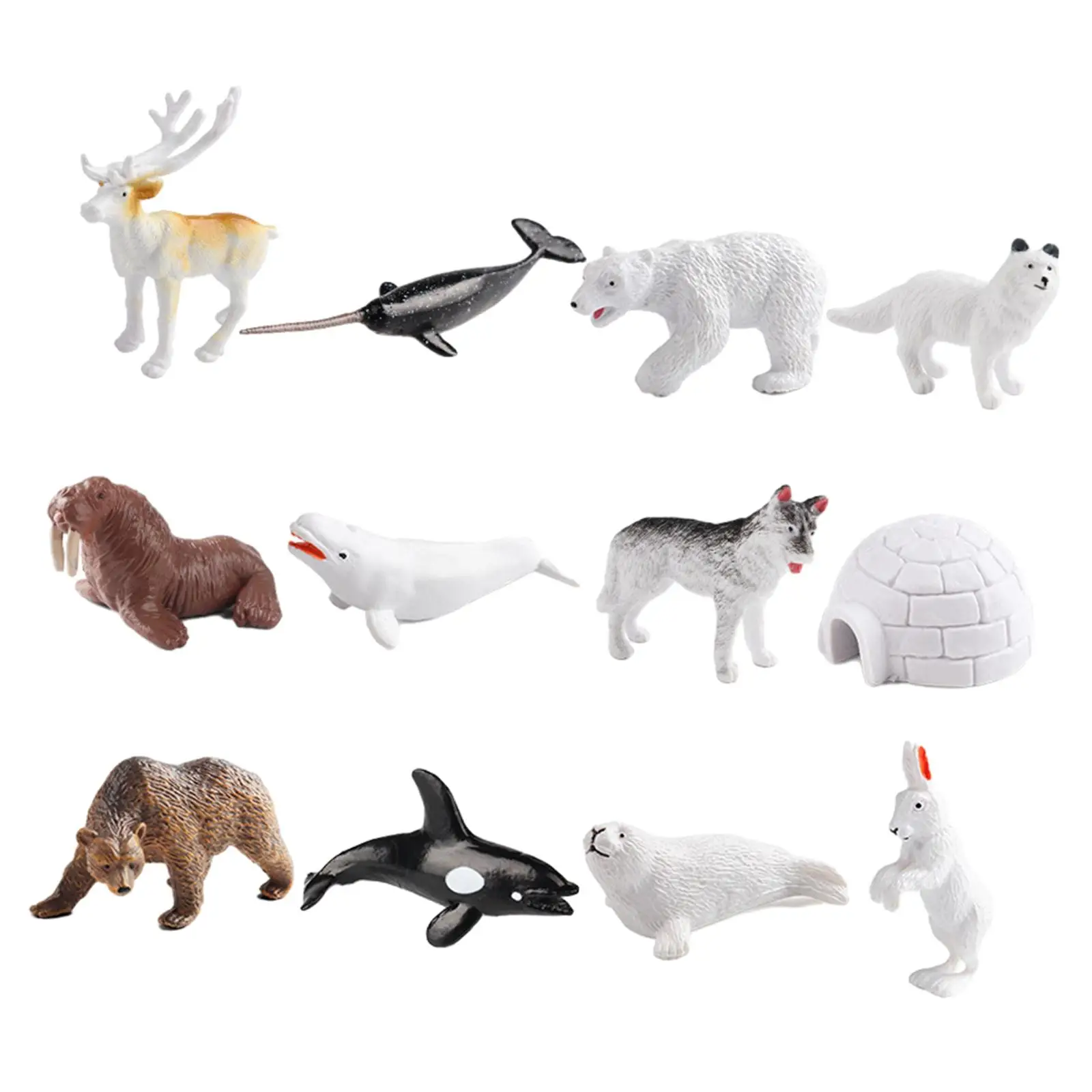 Figurines Arctic Animal, jouet quelque part, figurine d'animaux pour les festivals et les vacances, 12 pièces