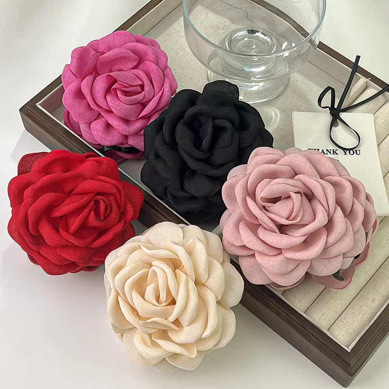 Elegance Fabric Rose Flower Hair Claw Clips Women Girls Trendy Hair Clip Barrette Ponytail Clamps Headwear Hair Accessories