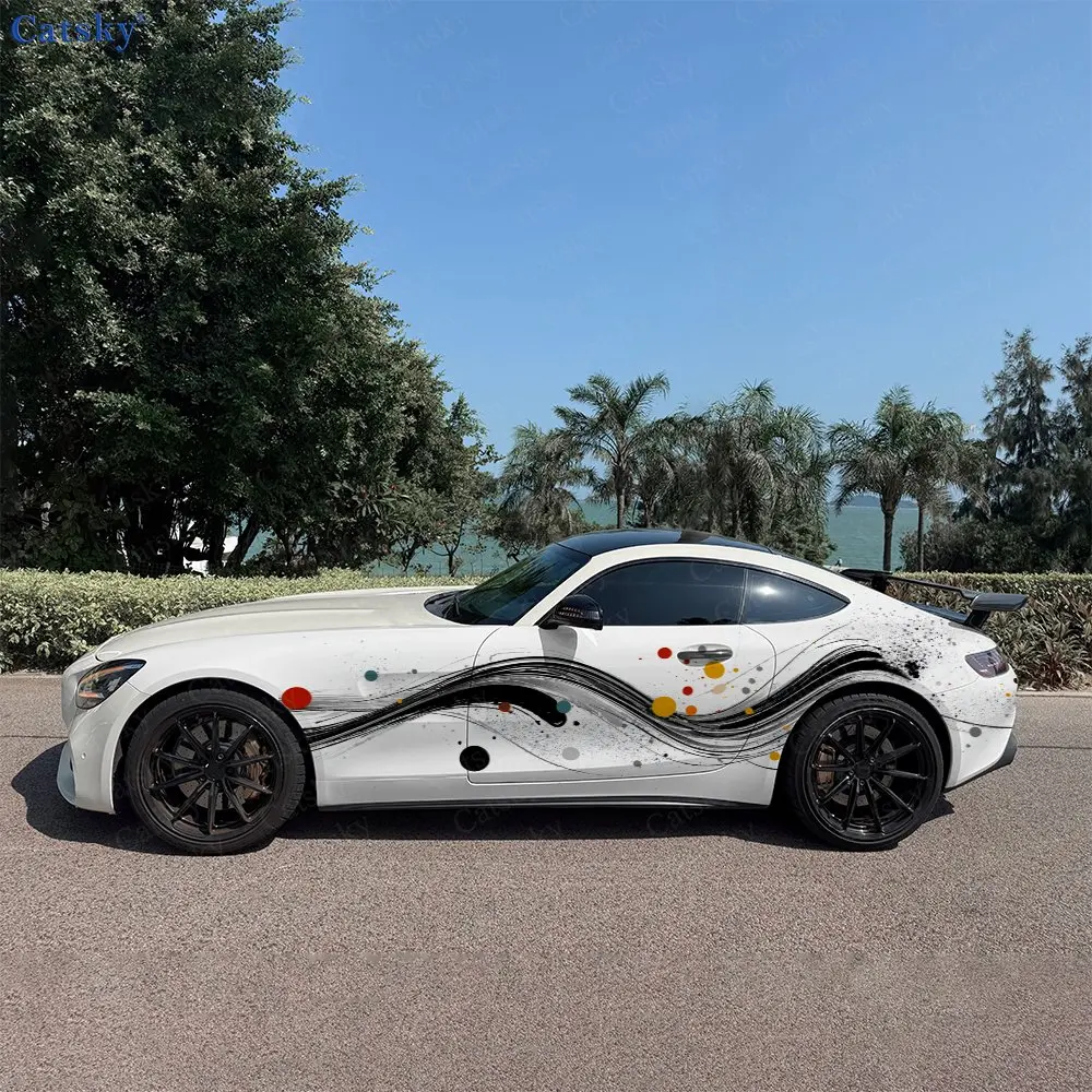 

Colorful Dynamic Line Splashes Car Side Wraps, Self-Adhesive PVC Waterproof & Scratch-Resistant Stickers, Car Accessory Gift