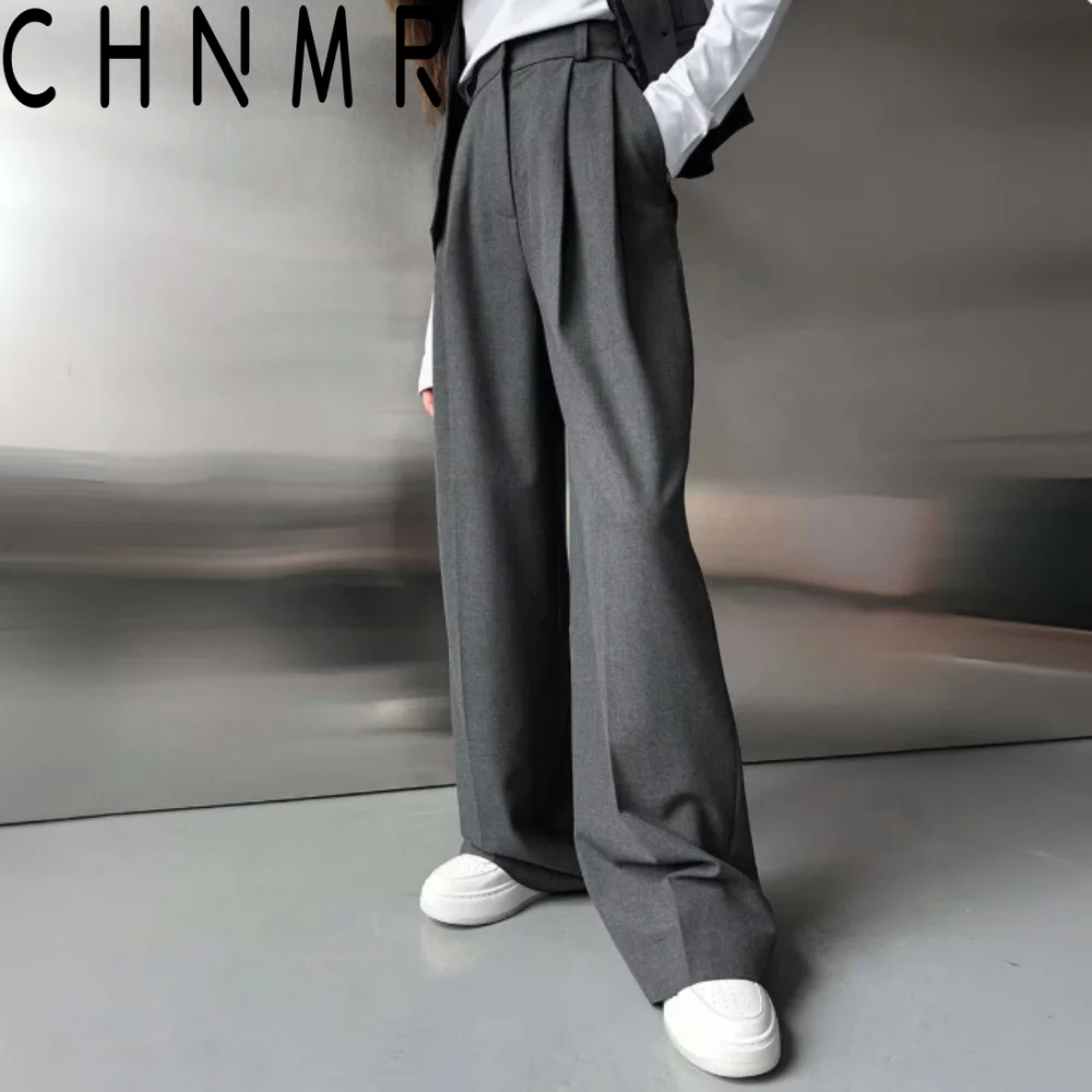 

CHNMR Fashion Loose Gray Wide-leg Pant Women Elegant Classic Office High Waist Unisex Pants Summer Casual Street Female Trouser