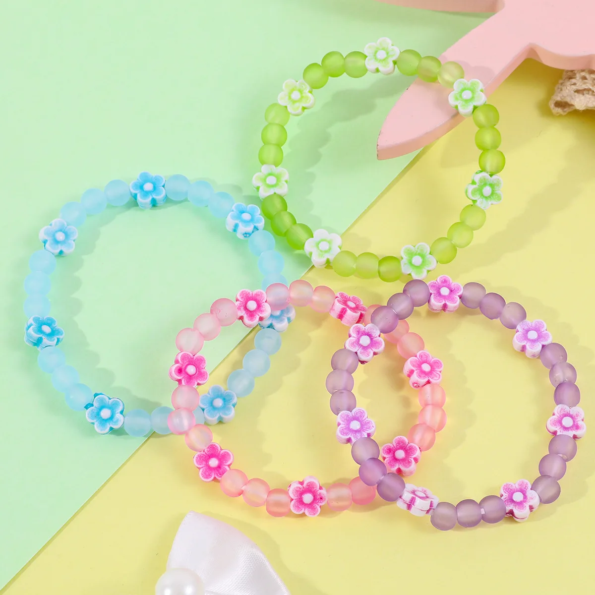 Makersland Frosted Bead Bracelet For Children Friendship Bracelets For Girls Cute Flower Simple Jewelry Accessories Charms Gift