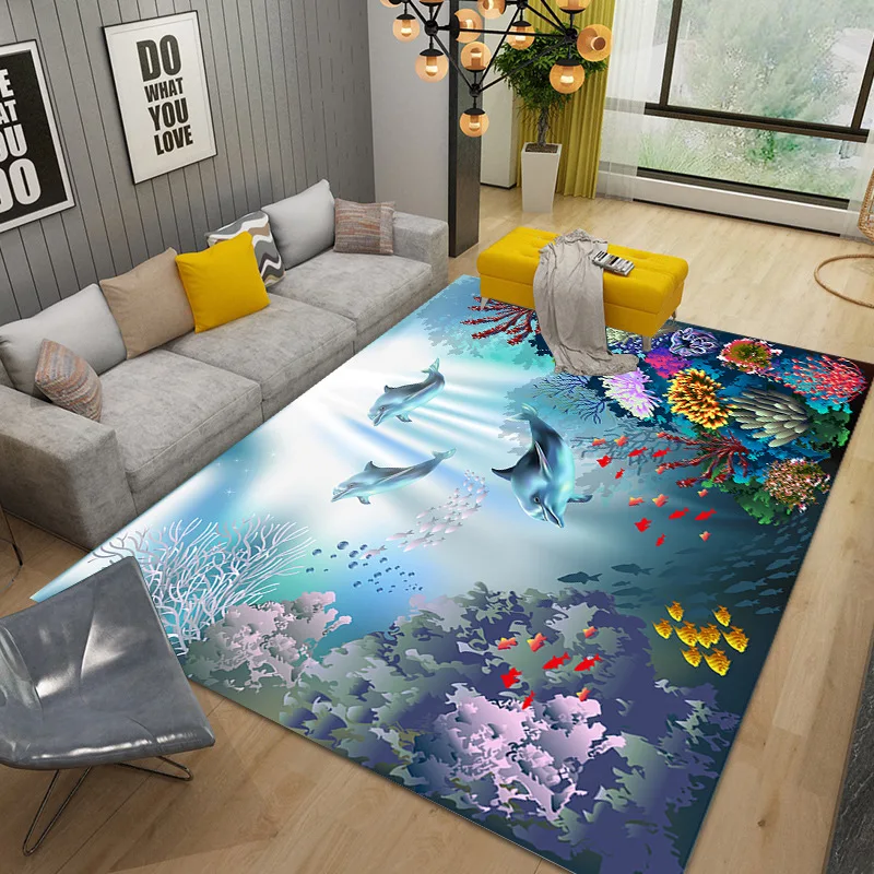 3D Ocean Animal Underwater World Colorful Area Rug Machine Washable Carpet Ideal for For Bedroom, Living Room, Kitchen Floor Mat