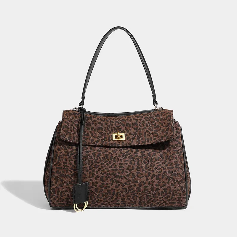 

Meet You High Quality Leopard Print Leather Shoulder Bag for Women 2024 Autumn New Large Capacity Lock Female Commuter Tote Bag