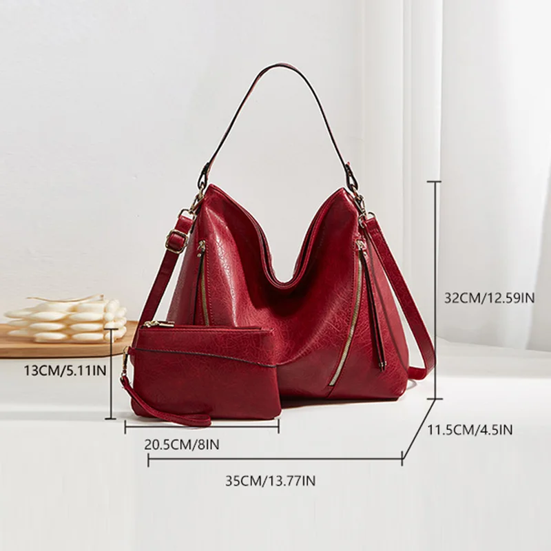 Conjunto de 2 piezas de gran capacidad, nuevo estilo, versátil, minimalista, bolso de hombro, bandolera y de mano para mujer