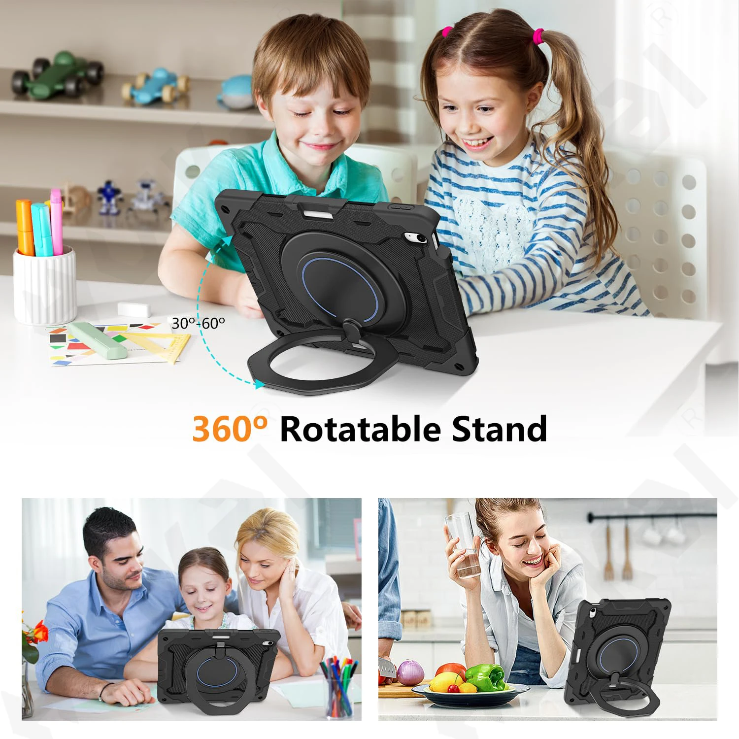 Case For iPad Air 13 11 2026 2025 4G 5G  Heavy Duty Rotating Shockproof Stand Hand Shoulder Strap Black