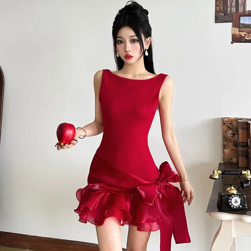 Vintage Dress with Bows and Straps, Sexy and Elegant, Simple Backless Short Skirt