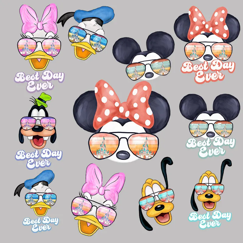 

BEST DAY EVER Mickey Minnie Donald Duck clothes patches Heat Vinyl Ironing Stickers Decor DIY decoration
