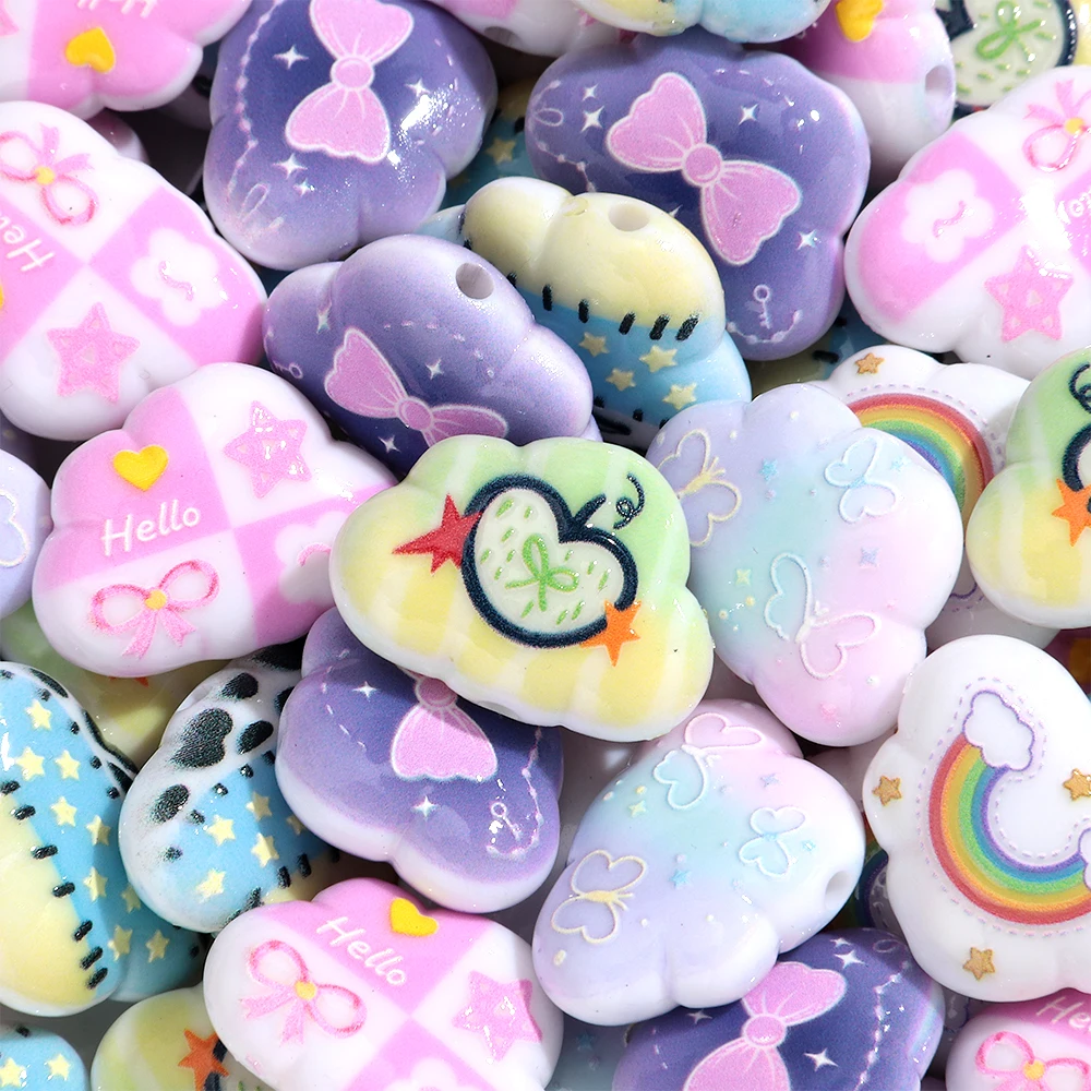 15Pcs Cute Cloud Shape Bow Acrylic Spacer Beads for DIY Jewelry