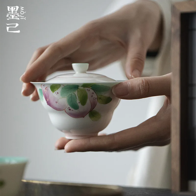 

Ручная роспись чаша из нефритовой глины в форме персика, чайный сервиз кунг-фу, цвет подглазури, внутренняя глазурь, бирюзово-зеленый, ученый