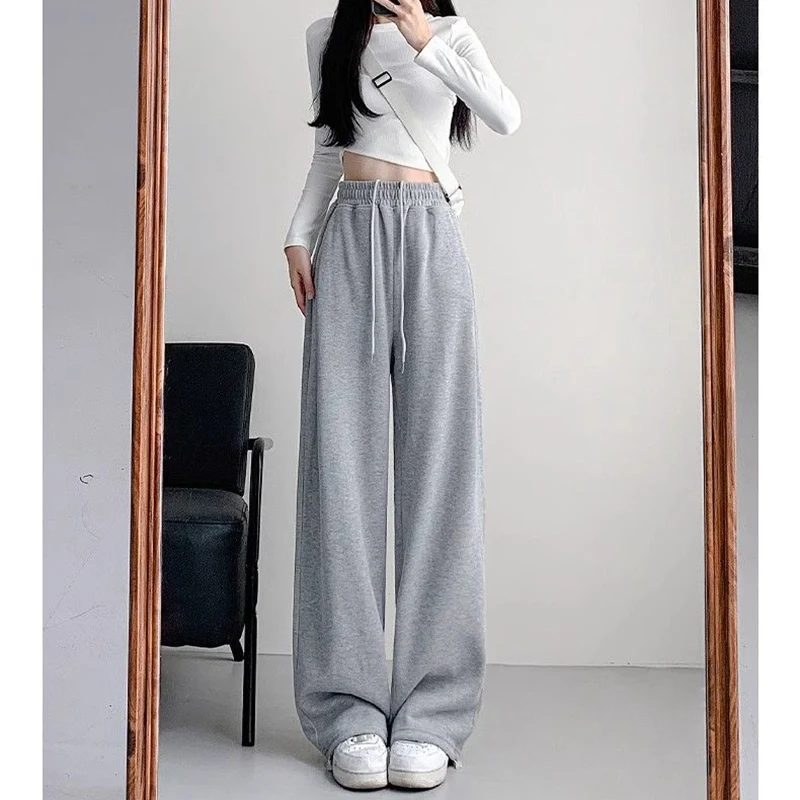 2025 موضة بنات فضفاض الصلبة بنطال ذو قصة أرجل واسعة أنثى الكورية عالية الخصر الرباط بنطلون سيدة سراويل أنيقة كلاسيكية #4