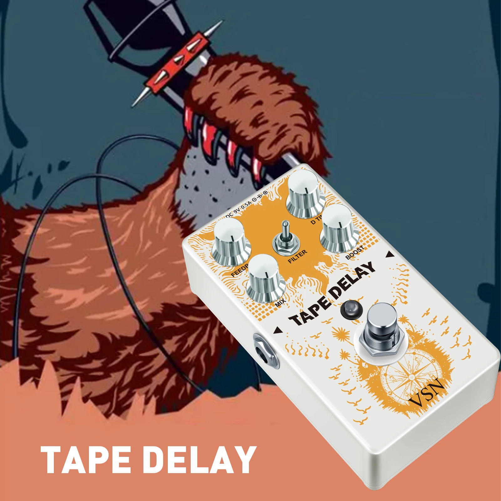 VSN Tape Delay Guitar Effect Pedal  with Reverb Boost Effect Pedal Combined Combined With Bass Effects Wide Range Delay RE-01