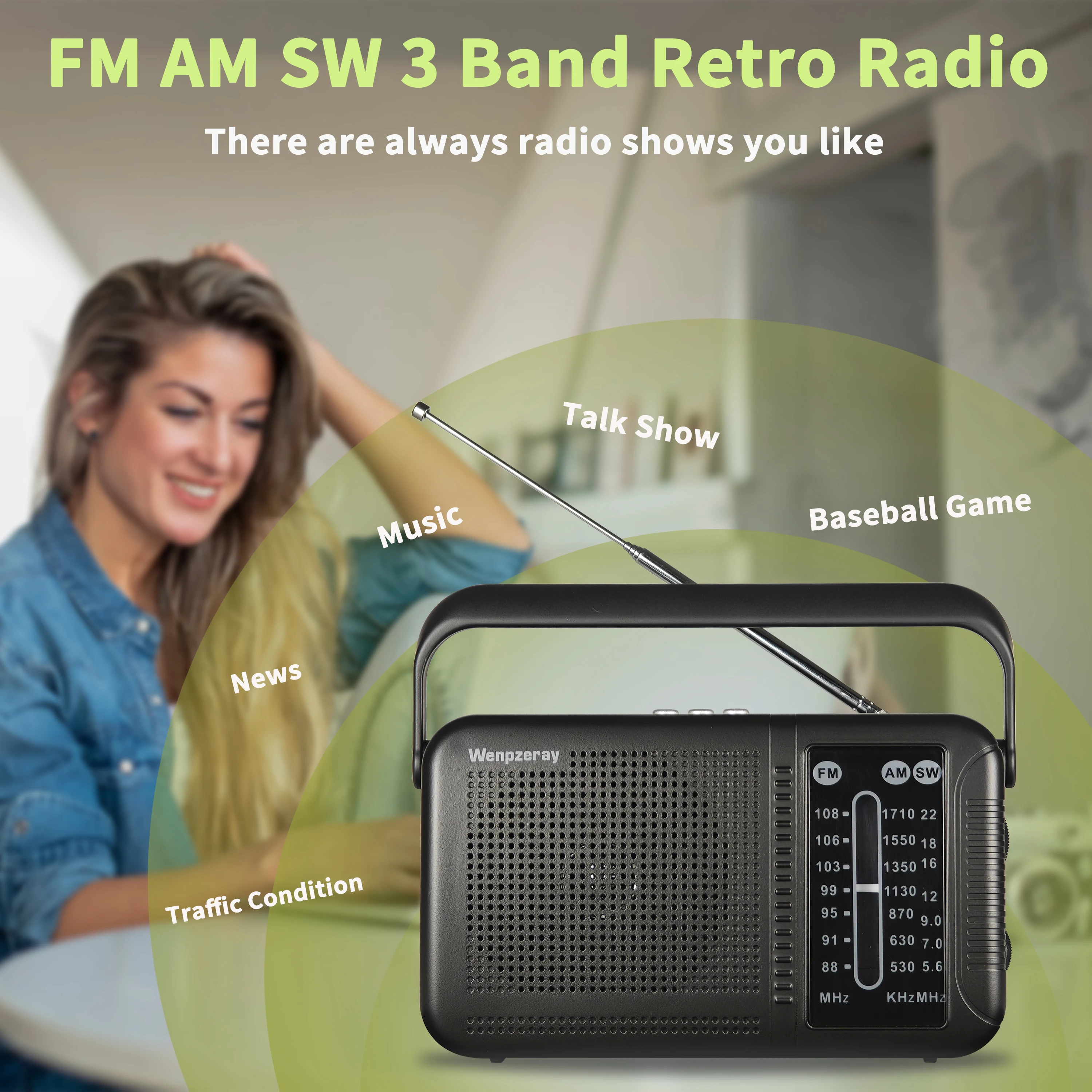 Radio AM FM à ondes courtes, récepteur rétro, haut-parleur Bluetooth, grande réception, prise en charge de la carte TF, lecture USB, grand cadran, grand cadeau, noir