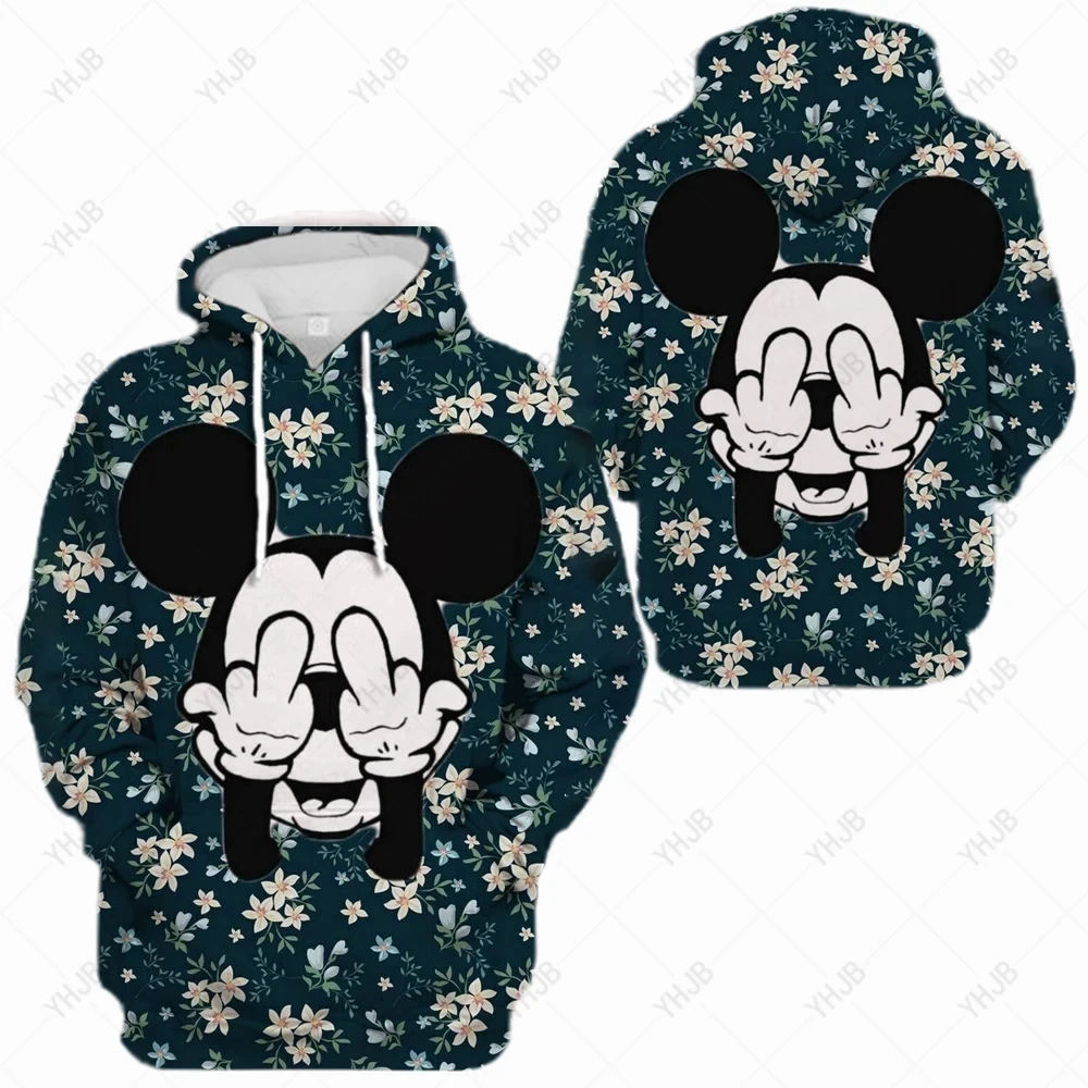 Disney-Moletom feminino de manga comprida com estampa de Mickey Mouse, Hoodies soltos, Minnie, streetwear grande, casual, outono