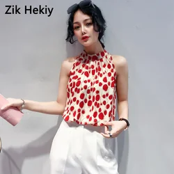 Women Button Blouses Shirt Loose Floral Female Top Summer Blusas Female Sleeveless Chiffon Shirts Camisas Mujer Pink 2024 New