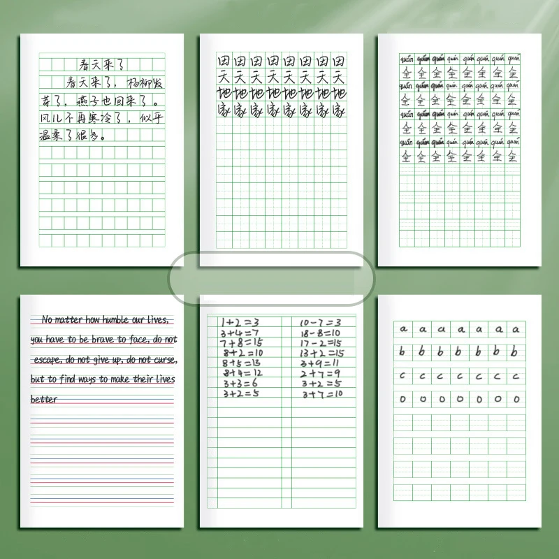 10 Pcs Primary Student Learn Chinese Character Notebook Handwriting Tian Zige Pinyin Mathematics Practice Book School Supplies