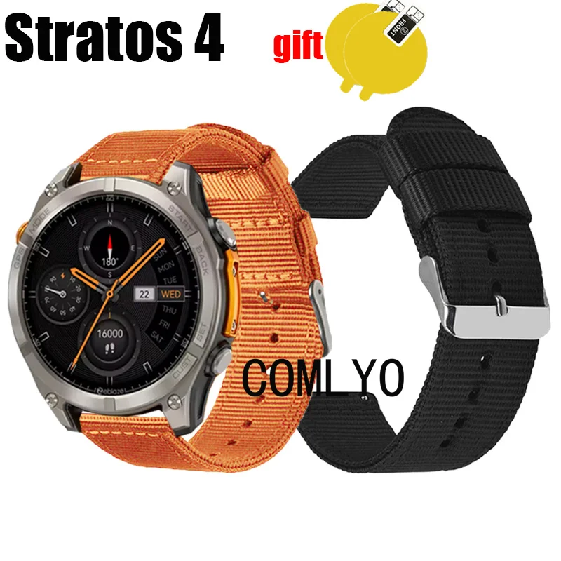 

3в1 для Zeblaze Stratos 4, ремешок для умных часов, нейлоновый Canva, женский и мужской ремень, защита экрана