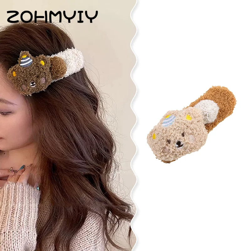 Cartoon Soft Plush Hair Clip Headwear Large Bear Sweet Cute Barrettes Hairpins Headdress For Women Hair Accessories