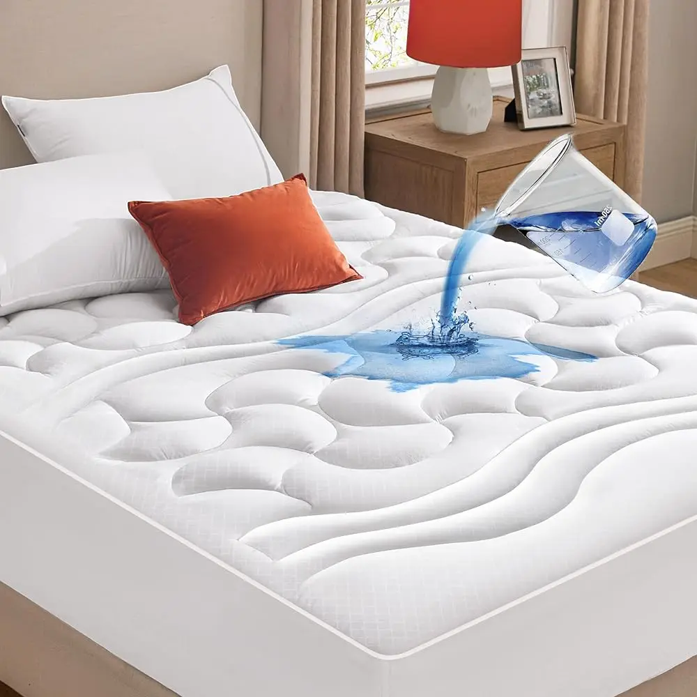 

Waterproof Mattr Protector- Queen Size Mattr Pad Deep Pocket Up To 21 Hes, 600 Gsm Non Slip Soft Breathable Quilted Padded Bed