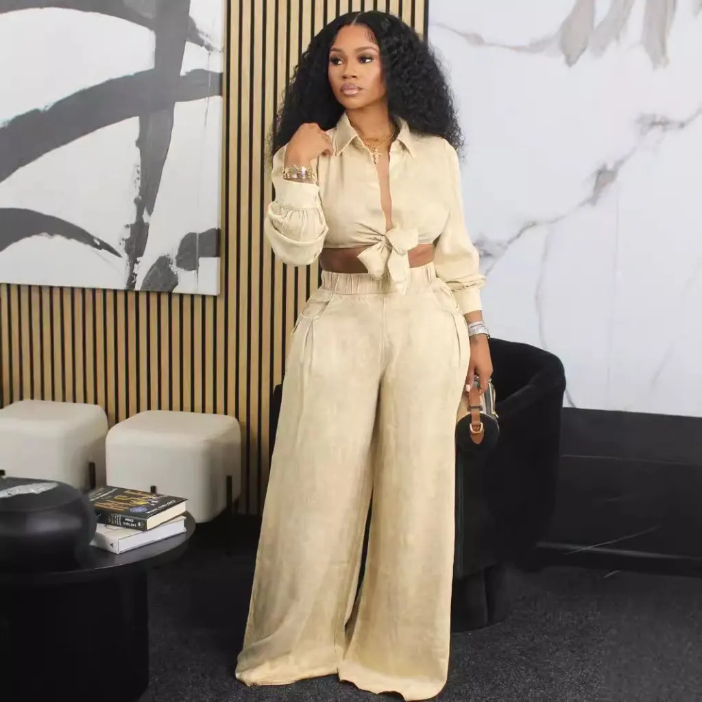 

Женский повседневный брючный костюм с длинным рукавом TW506, комплект с широкими рукавами, свободный крой, осенняя коллекция в европейском и американском стиле